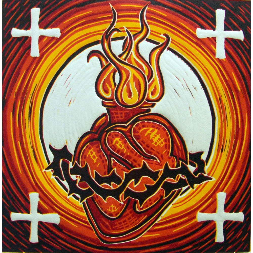 Sacred Heart II - Linocut - Hand Pulled Print