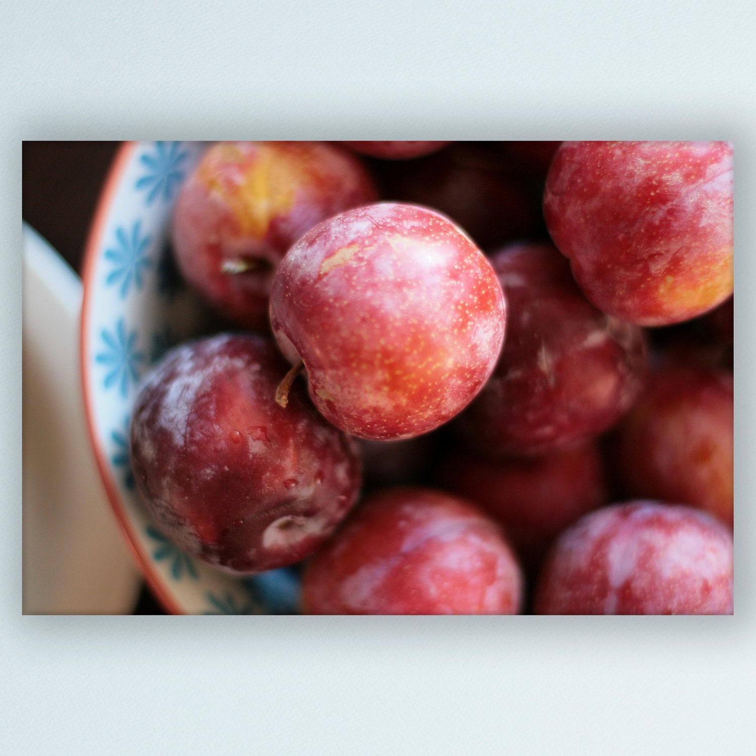 Bowl of Plums, 9"x6" photo mounted on maple panel
