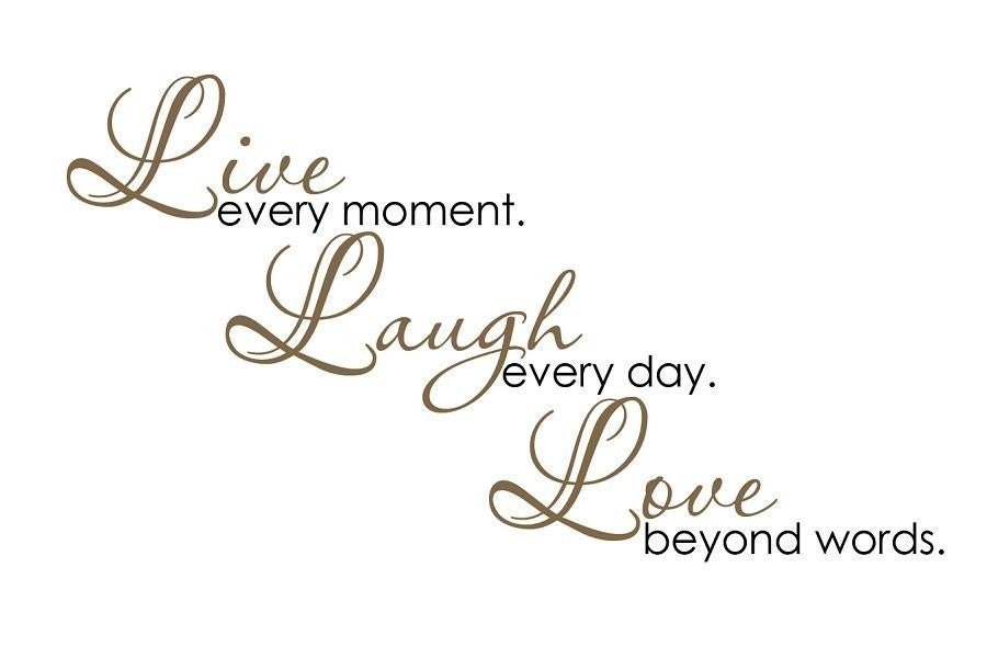Vinyl Wall Decal Live every Moment, Laugh every Day, Love Beyond Words Elegant Diagonal