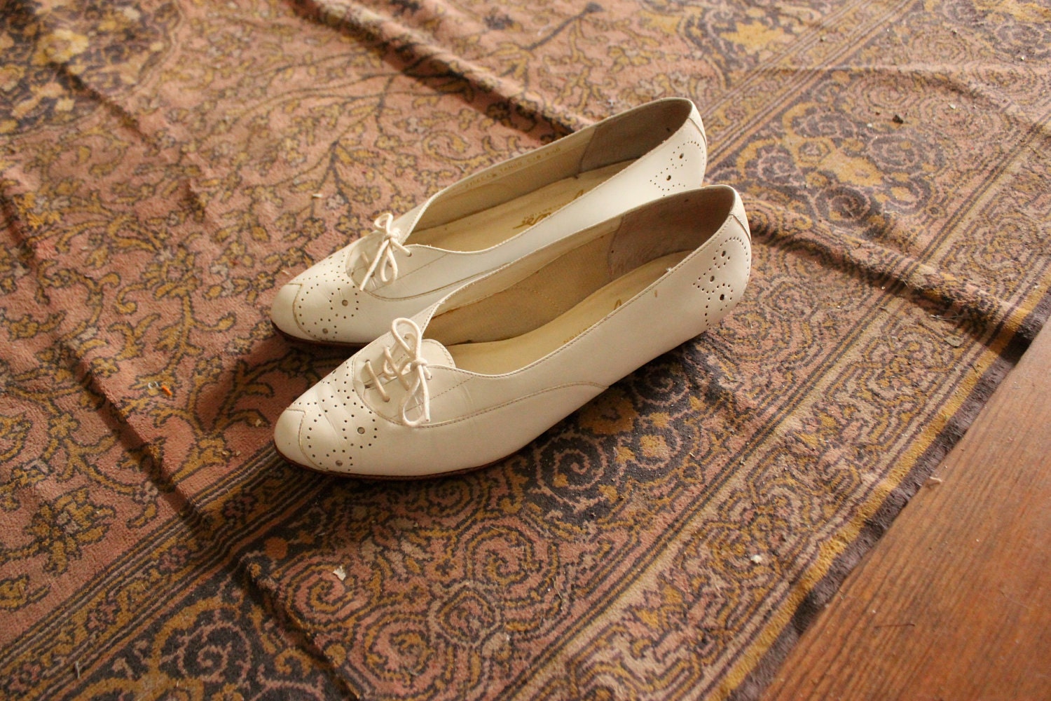 on hold for francesca: white perforated oxford flats 8