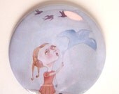 Whimsical art  illustration Bubble BirdTwo and one-quarter inch pocket mirror girlfriend gift for her