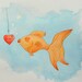 Whimsical original kids wall art watercolor painting- Fish Kiss