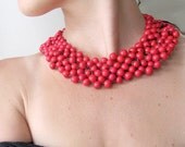 Red Collar Necklace,  Mexican style, Frida Kahlo Necklace, silver clasp, Chunky beadwork Necklace