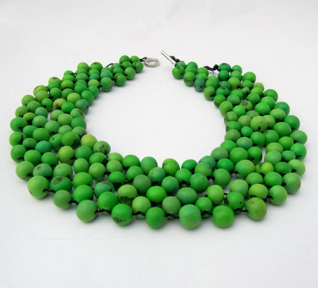 Green Statement Necklace, Chunky Beadwork Necklace, Mexican Style Necklace, Collar Necklace, Acai Jewellery