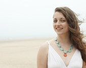 Light aqua blue tagua nut choker with orange drop