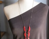 Long Red Corset Style Necklace with Chains