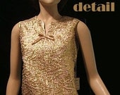 1960s NOS Mod Metallic  Gold Pink Mini Shift Sheath Go Go Dress. Puffetta Fabric by Lawrence J Fink, Inc. Bust 36