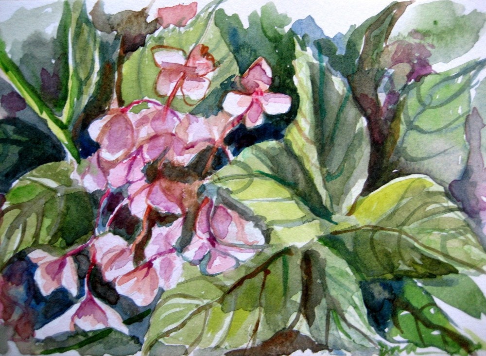 Original Watercolor Floral Painting 5x7 - Fall Hydrangea