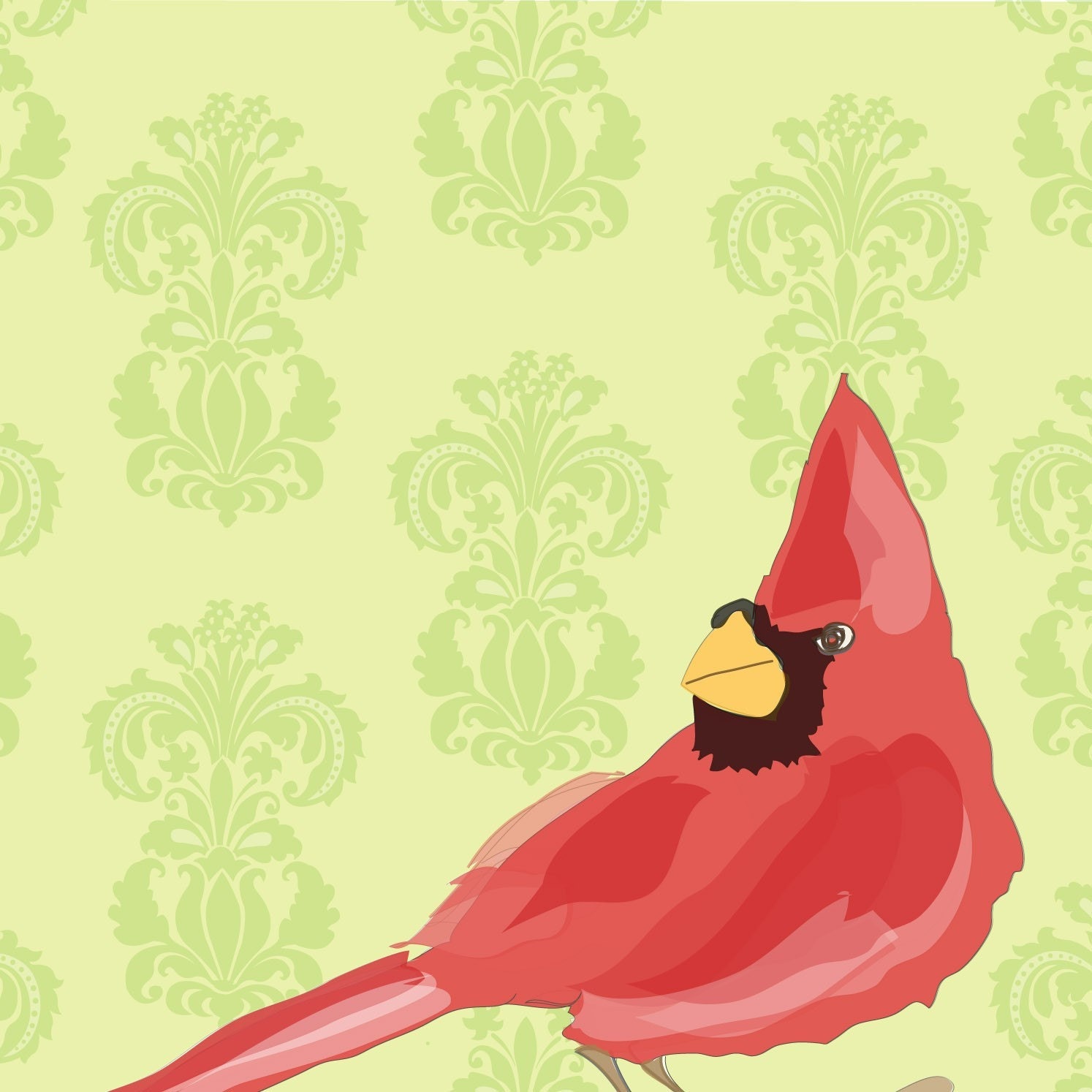 Art Print Red Cardinal (big damask)