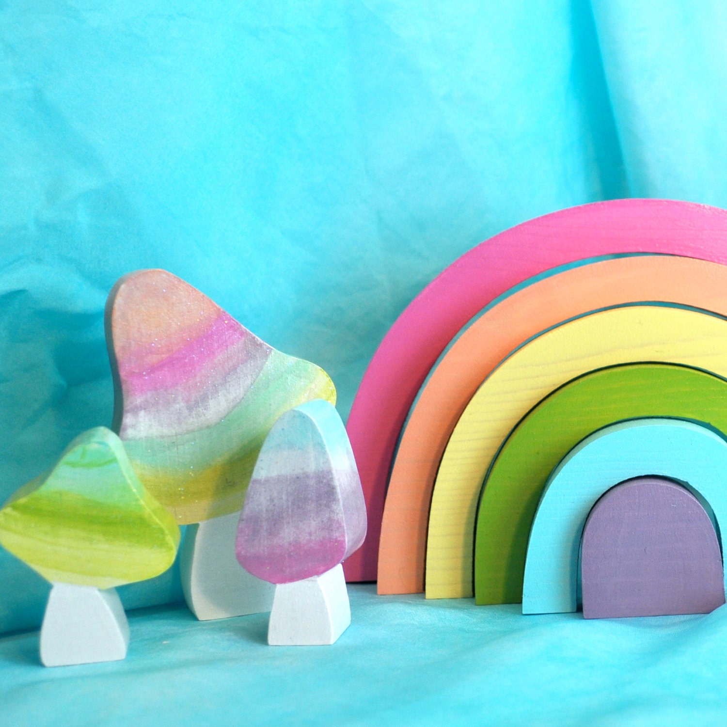 Kids Wooden Toy, Pastel Rainbow Stacker / Waldorf Toys