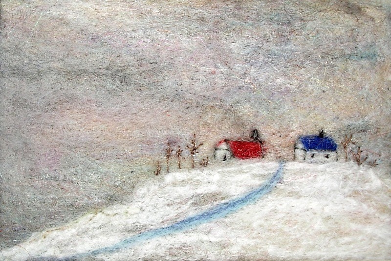Hand Needle Felted Landscape--Snowed In