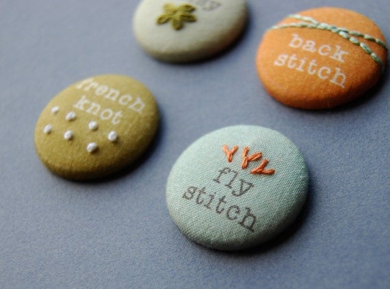 Magnets or pins, Modern Hand Embroidery Sampler Magnets in MELON Colors for Fridge or Craft Room Decor