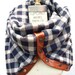 Chunky wool navy plaid circular infinity scarf
