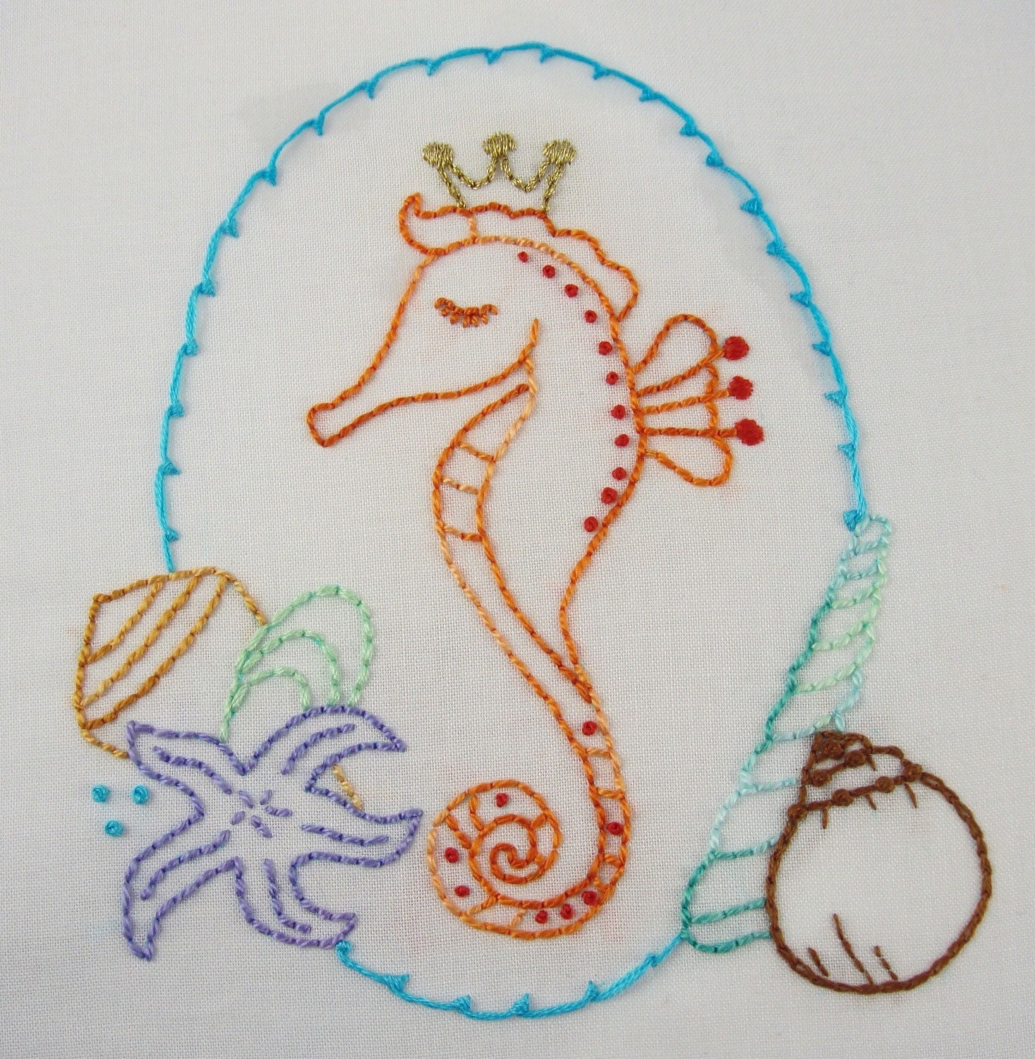 Seashells and Seahorses Hand Embroidery Pattern Packet