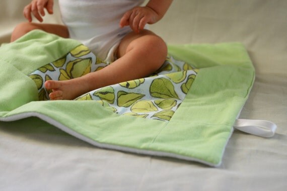 Items similar to Children's Small Lap Blanket Light Green with Leaves