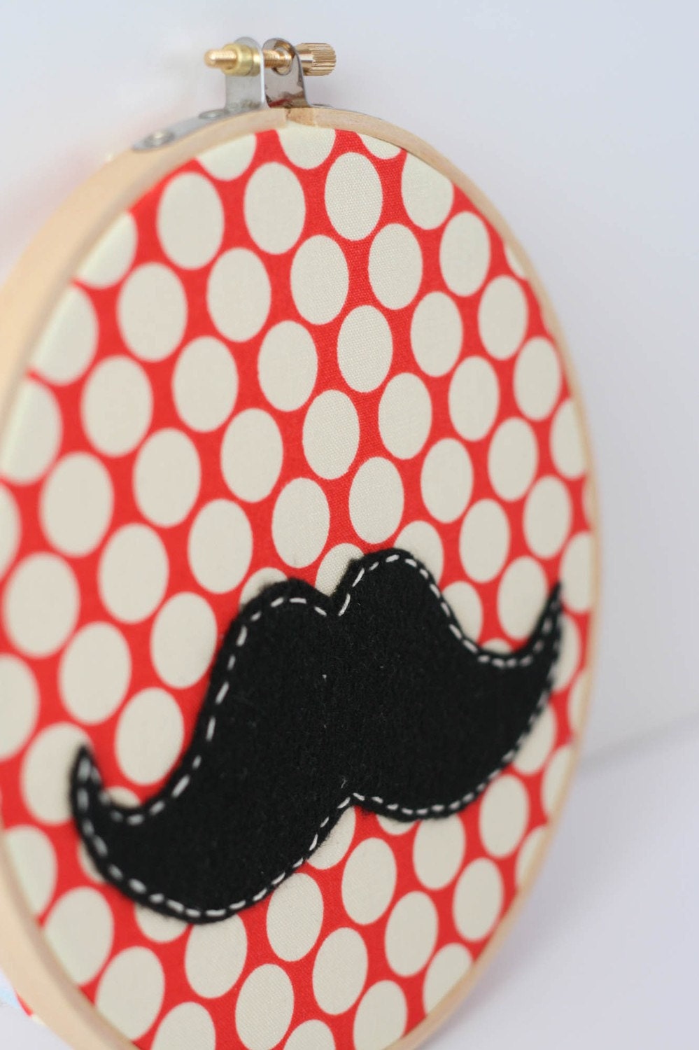 Mustache and Polka Dot Embroidered Wall Hanging