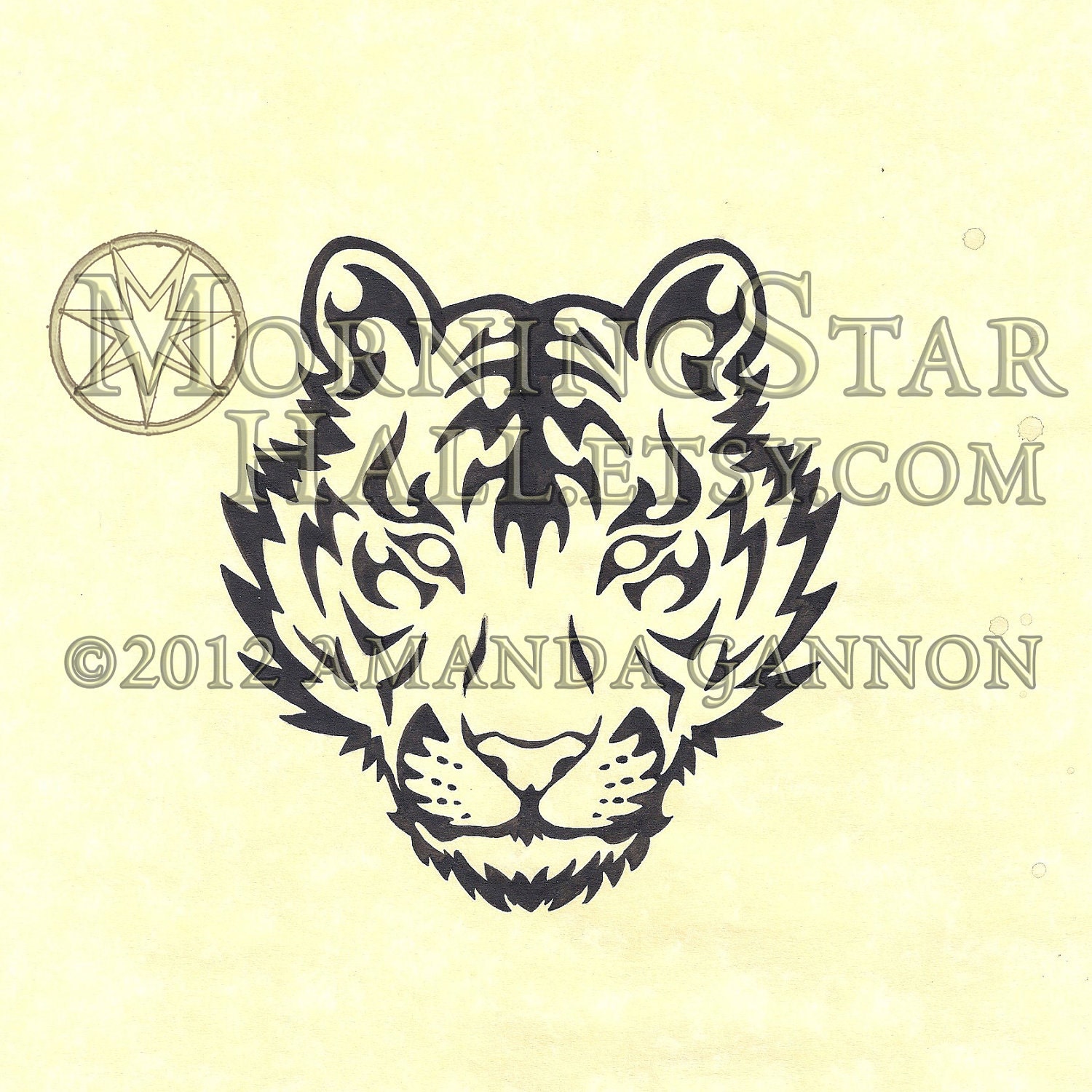 Tribal Siberian Tiger tattoo flash style ink illustration