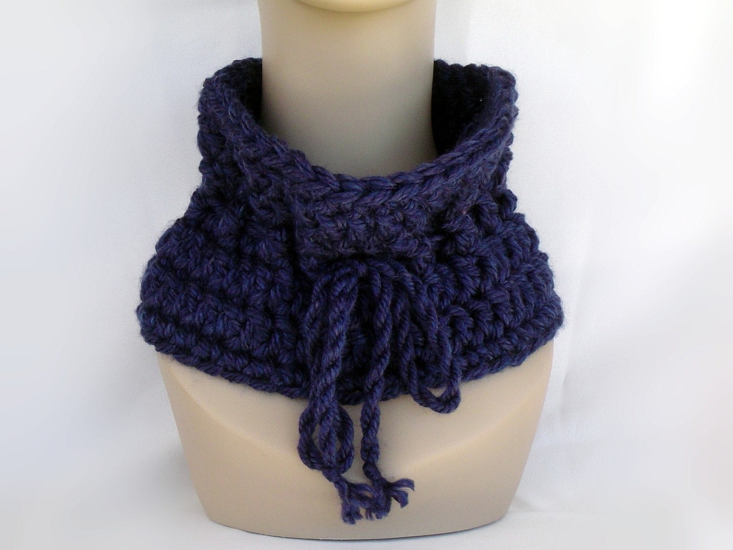 Hand Crochet Cowl Scarf in Navy Heather