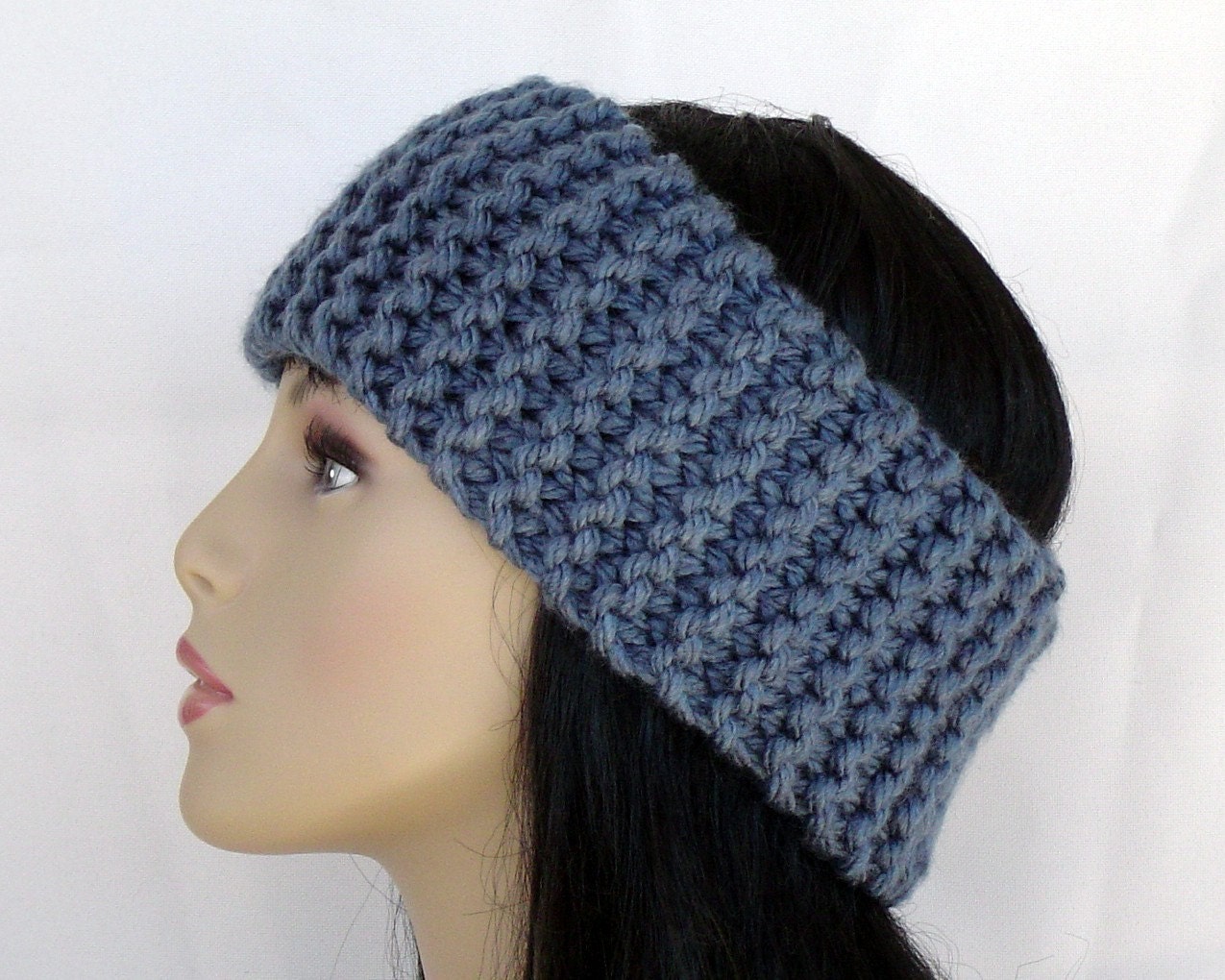 Hand Knit Ear Warmer Headband in Pacific Blue