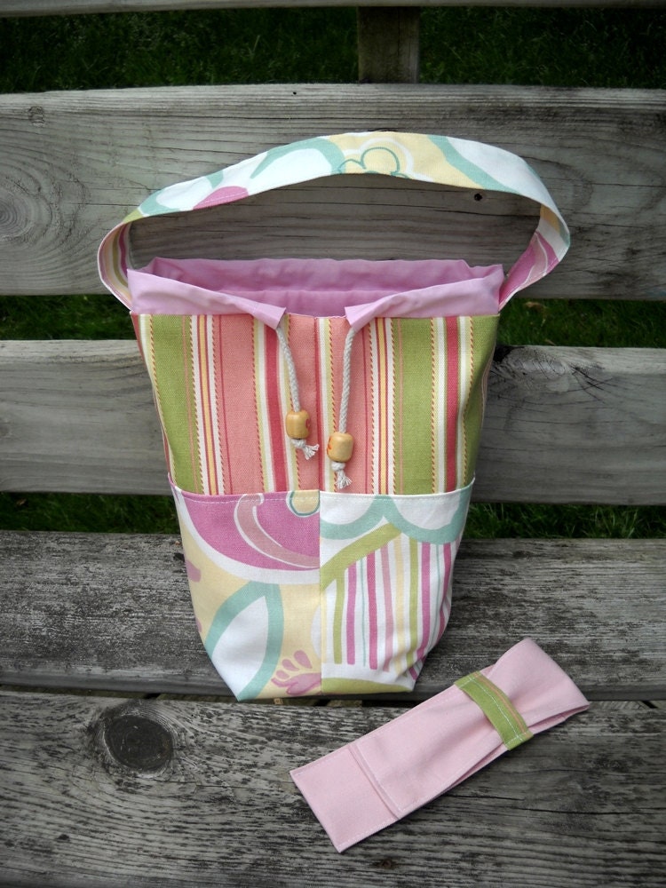 Knitting Bag, Zipper compartment, DPN Case, Padded n Lined, Drawstring, Crochet or WIP KIP Bag, Pockets, Deco Print Designer Cotton Canvas