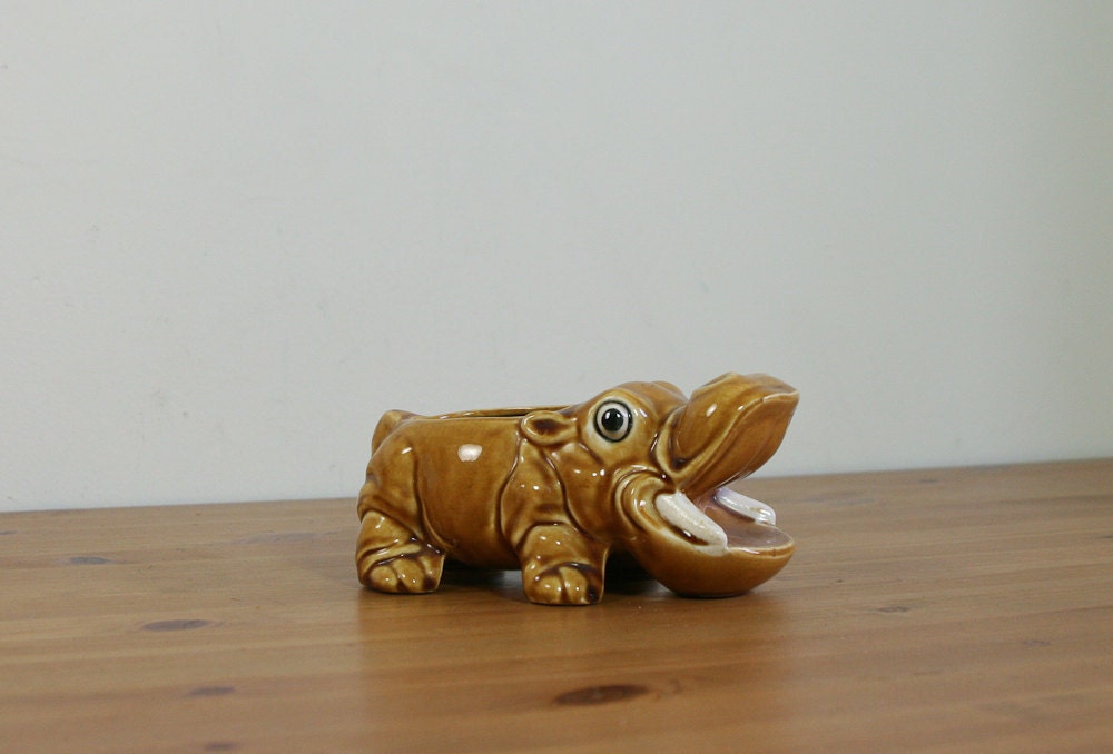 RESERVED 1970s ceramic hippo planter / bowl / pot / dish / figurine / made in Japan