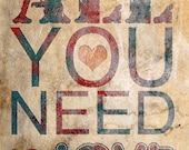All You Need Is Love Typography Poster Print canvas quote phrase words   powerful  romantic gift family home  Decor typography print