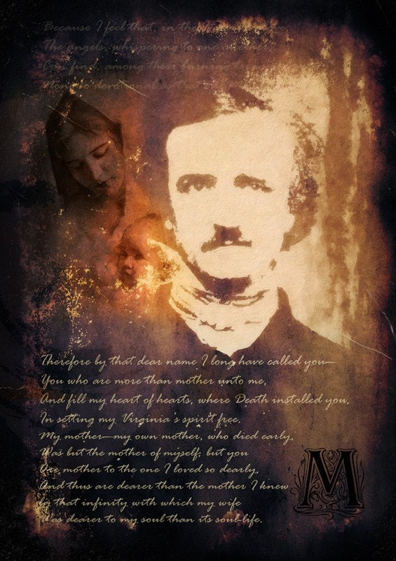 poster Vintage artwork Edgar Allan Poe Decor Mixed Media  art   on canvas - MOTHER POEM  grunge old vintage style giclee large print