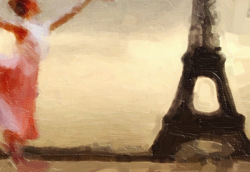 Ballerina art decor poster Vintage  artwork  Paris Decor   canvas - ivory  sepia . romance  france eiffel  Extra Large Poster large print