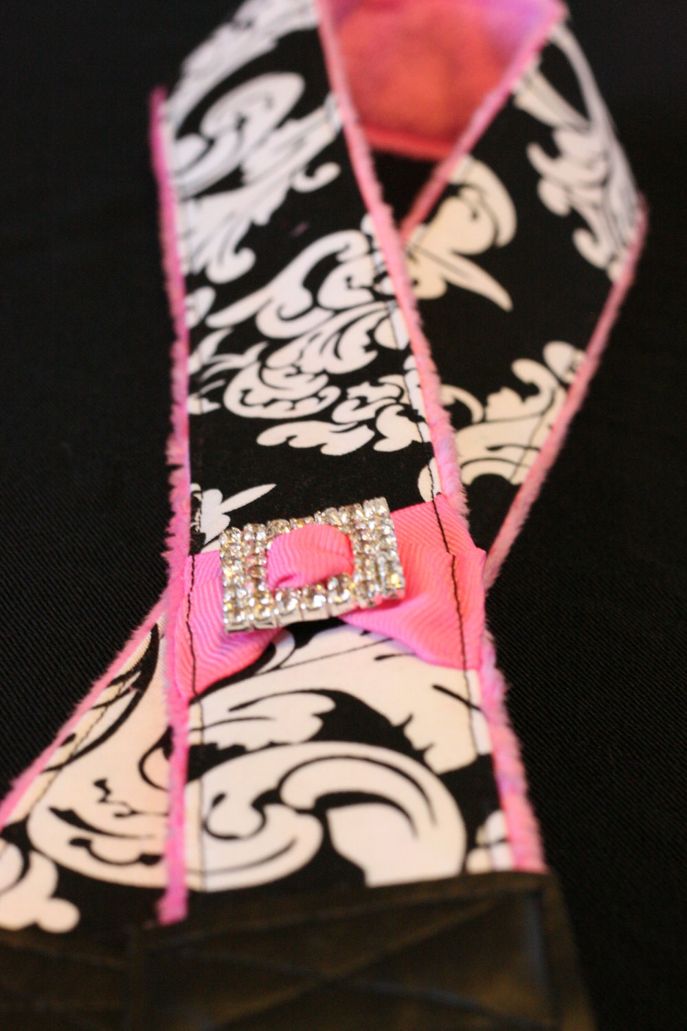 DSLR Camera Strap, Damask and Rhinestones with Quick Release Buckles - Pink Bling