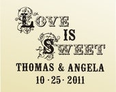 Custom rubber stamp - Wedding stamp - SAVE THE DATE Love is Sweet -  Candy Buffet favor bags  - Style 6009- custom wedding stationary
