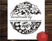 Elegant Floral Frame Handmade by / Created by Custom Rubber Stamp - Personalized DIY Gift Tag Rubber Stamp  - Style 1572