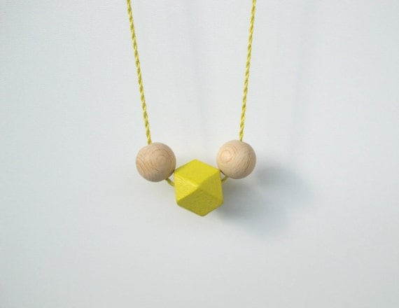 geometric necklace with faceted wooden neon beads silk string