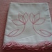 Vintage Single One Pillowcase Pillow Case Pink Crocheted Embroidered White Cotton 34x21