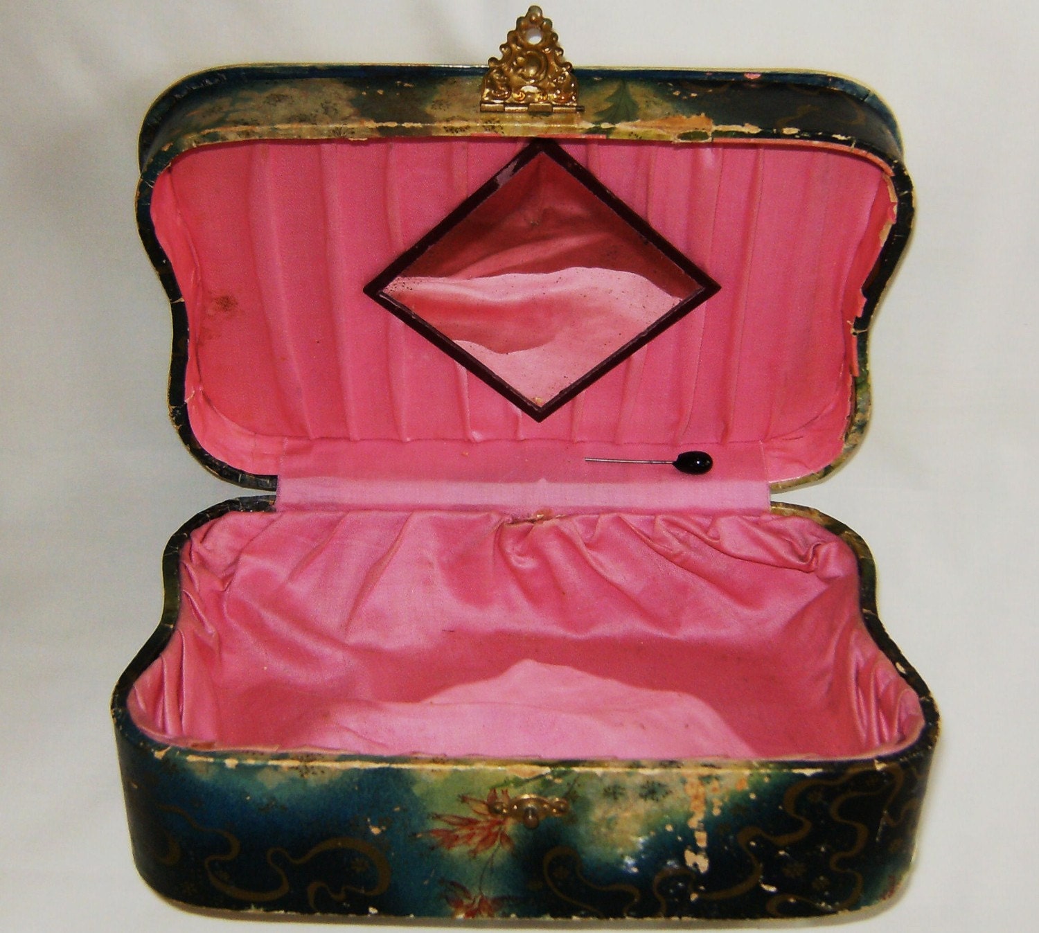 Vanity Box From Miladys Boudoir - Antique Victorian Pastoral Scene With Diamond Mirror