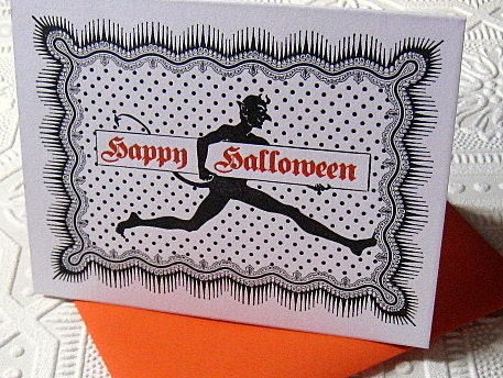 Letterpress Happy Halloween Devil Greeting Card