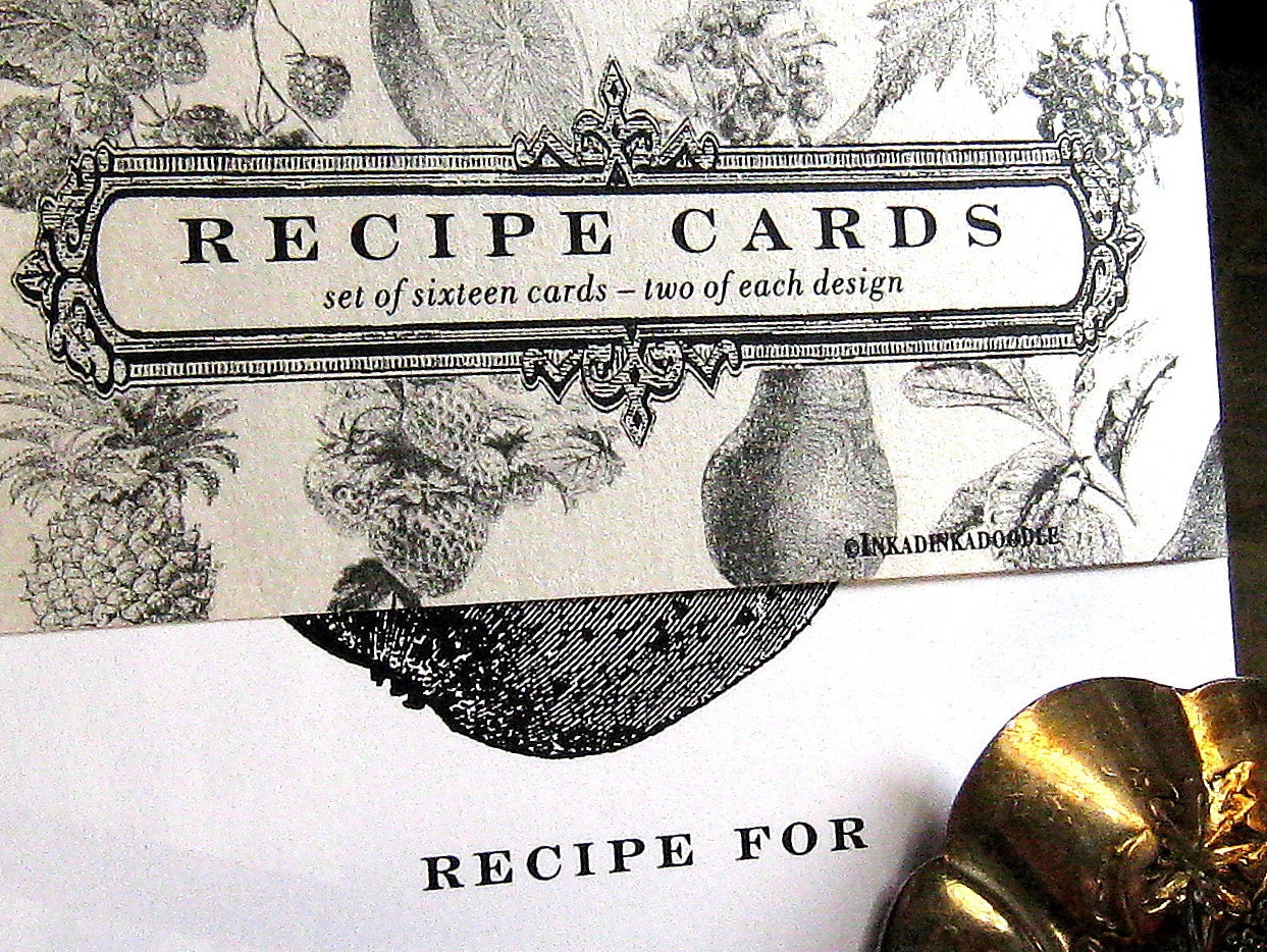 PERSONALIZED Recipe Cards Haute Cuisine Fruit Black White Set 16