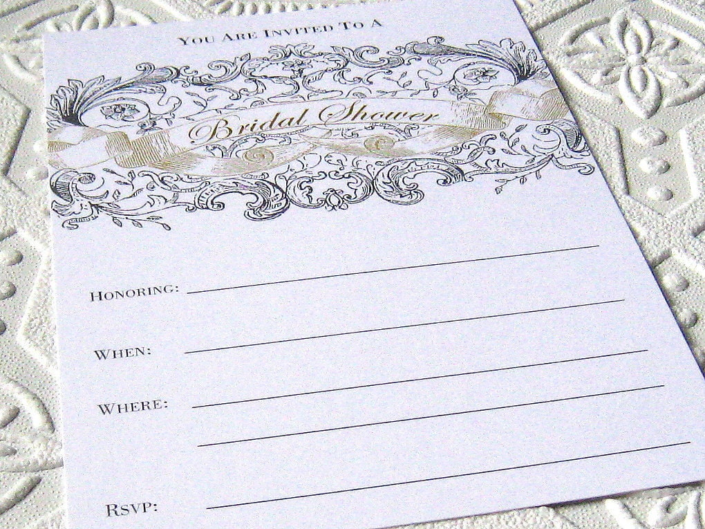 Bridal Shower Fill In Blank Invitations Set Vintage Illustration Grey ...