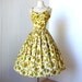 vintage 1950's dress ...gorgeous KERRYBROOKE floral cotton vavavoom shelf-bust shoulder ties full skirt pin-up party dress