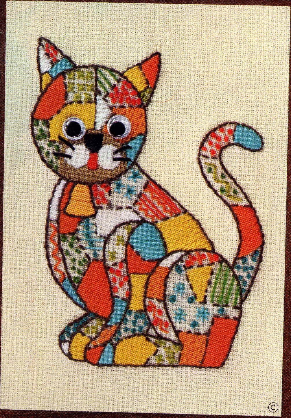 Vintage 1975 Jiffy Calico Cat Crewel Kit to Embroider--5 x 7--Unopened Kit