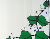 stained glass window corner /Small berry vine/ dark green/blue berries