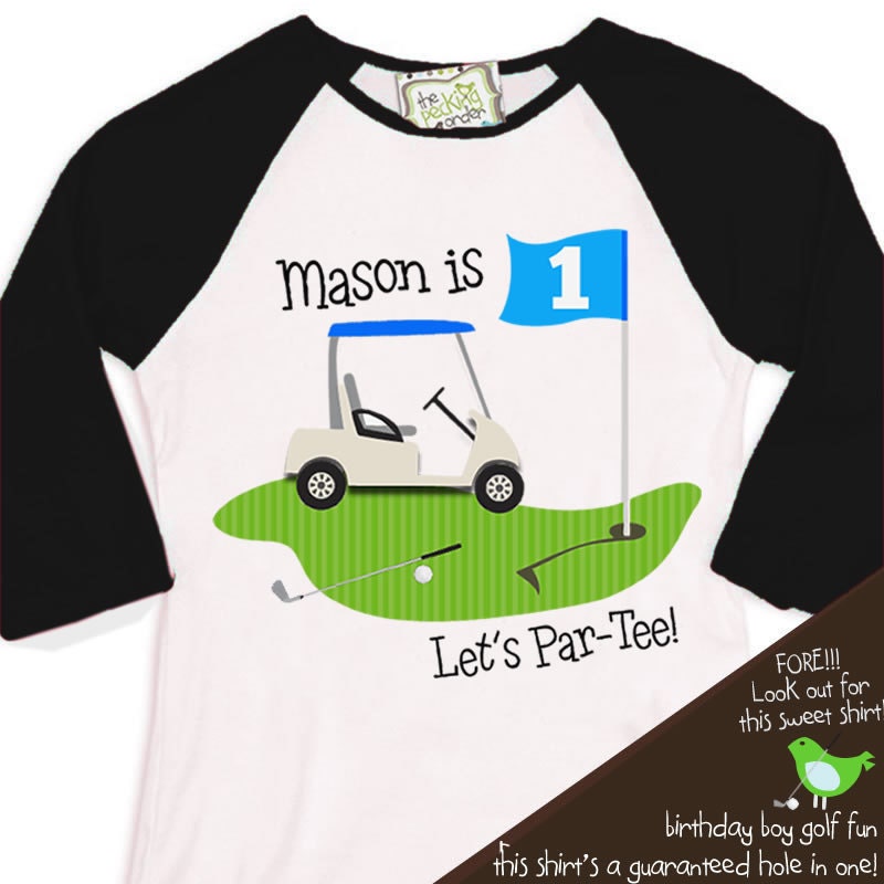 golf Birthday Boy shirt - PAR-TEE golf, sports themed birthday party 3/4 raglan t-shirt