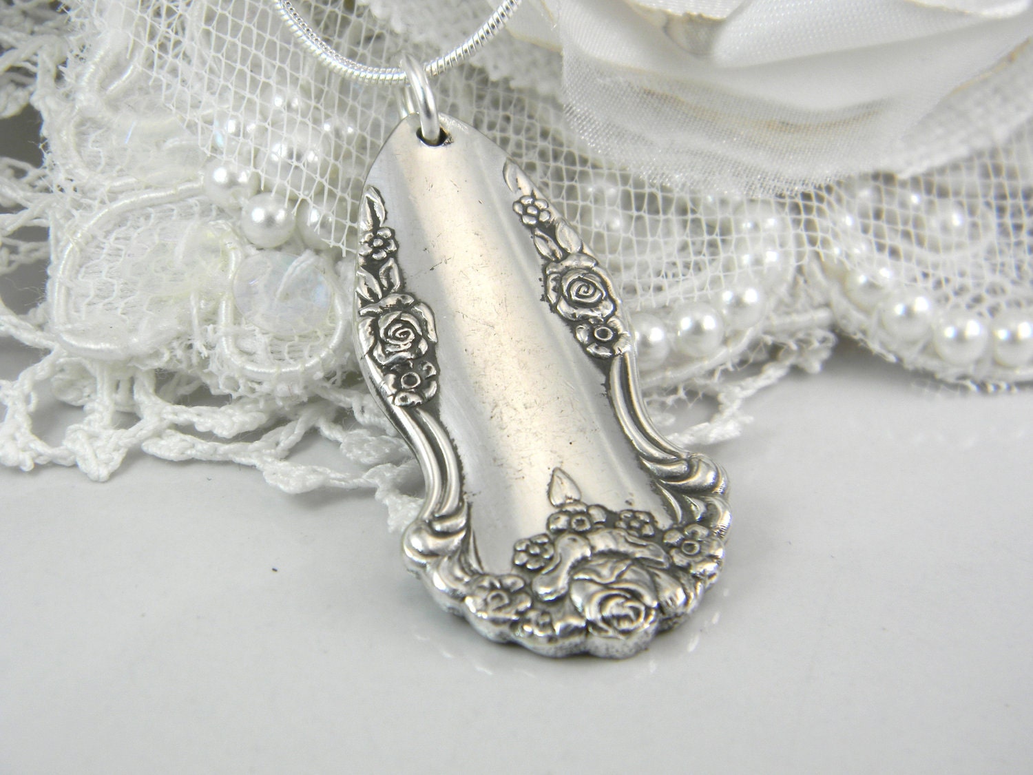 Spoon Jewelry, Spoon NECKLACE Pendant, Silverware Jewelry, Bridesmaids Gift, Vintage Wedding, Antique Silver Pendant - 1951 HOLIDAY