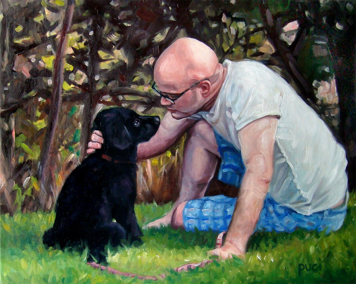 PerennialPals, CUSTOM Pet Portrait Oil Painting, 10x12" (pet & person)