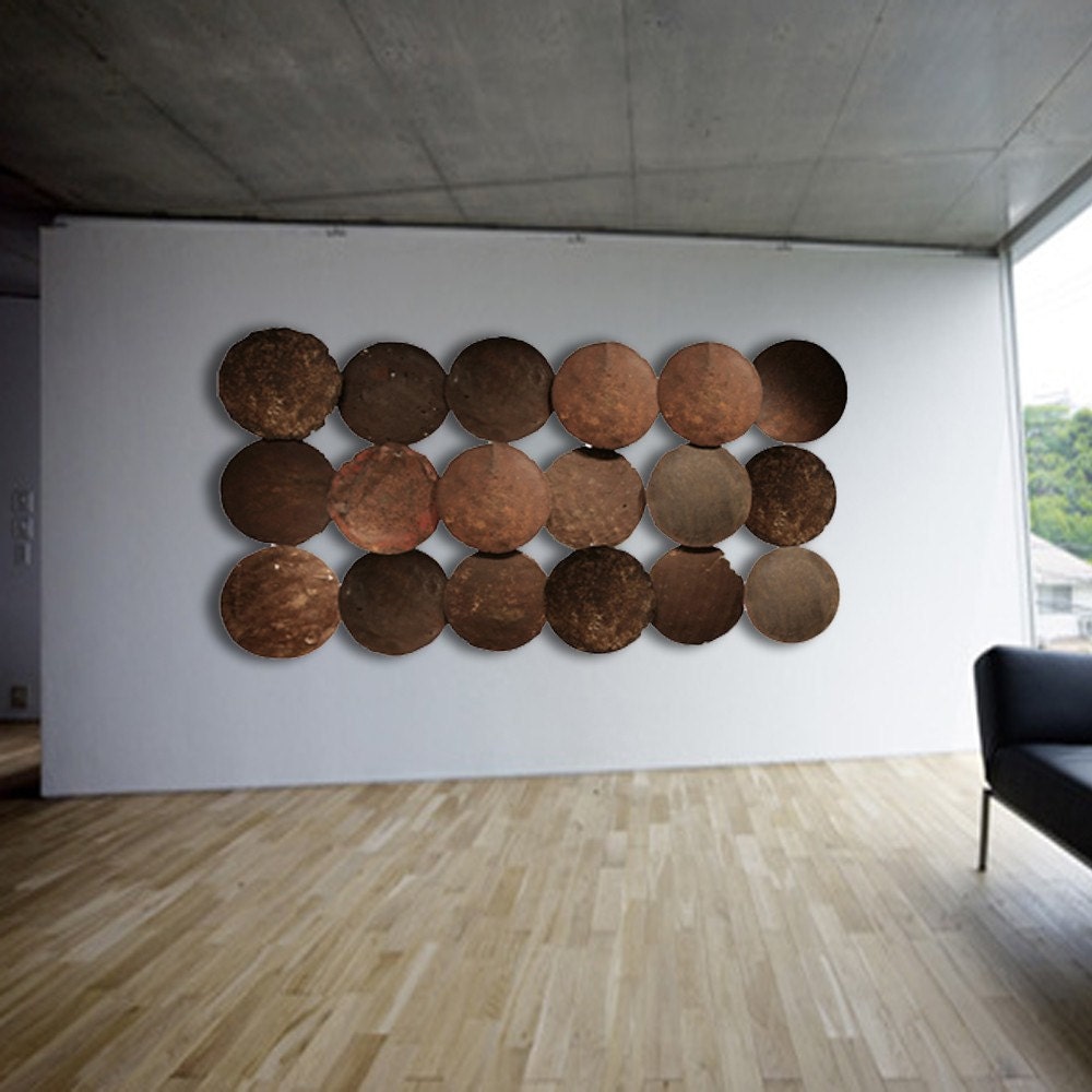 Old Patinaed Galvanized Metal Disc Wall Decor