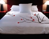 CUSTOMIZABLE ShaNickers Cherry Blossoms Handpainted Duvet Cover and Shams- KIng Size