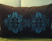 Handpainted Damask Velvet Lumbar Pillow