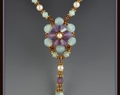 Beadwoven, Beaded, Beadwork, Swarovski Chrysolite Opal Flower Necklace