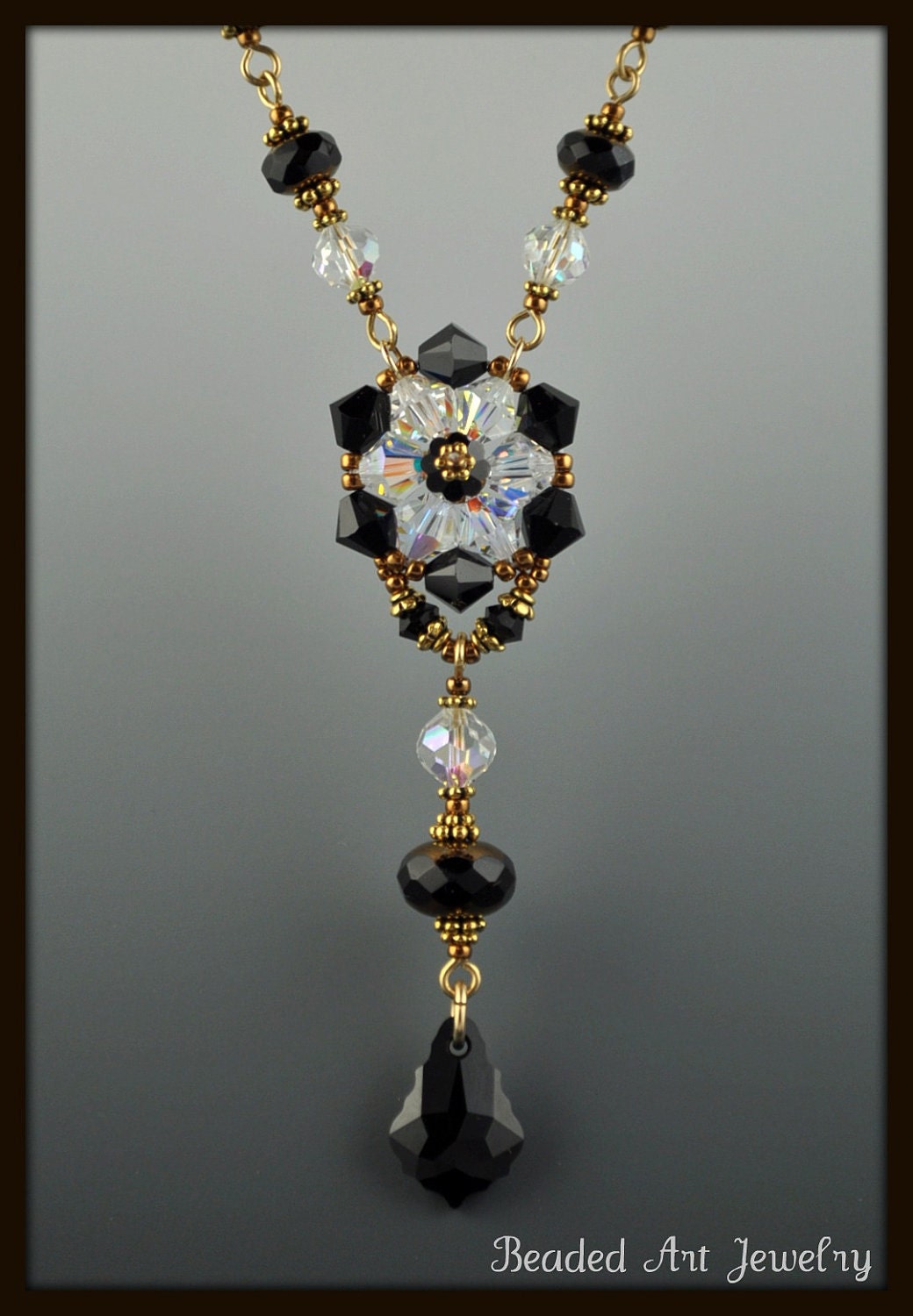 Beadwoven, Beaded, Beadwork, Crystal AB Flower Necklace