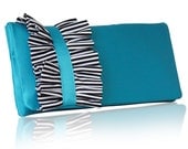 Turquoise and stripe Charlotte satin clutch