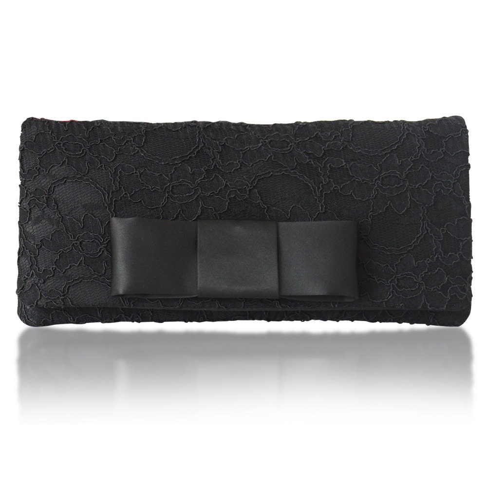 Black lace Astrid bow clutch purse